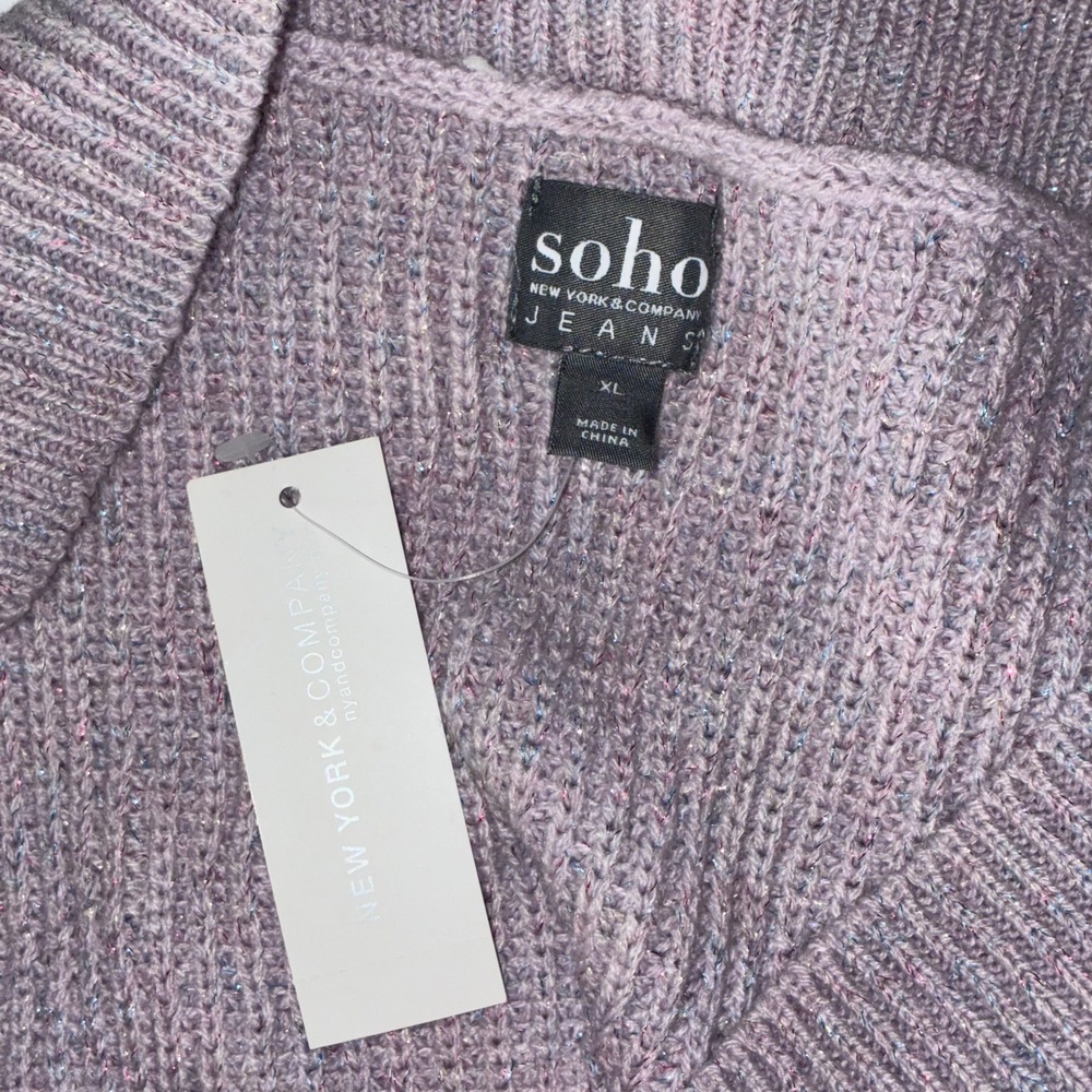 SOHO New York & Co Womens XL Purple Shimmer Knit Oversized Sweater - Picture 3 of 7